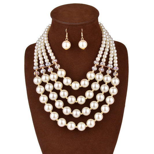Europe necklace crystal pearl Long Necklace Earrings female bride jewelry set accessories