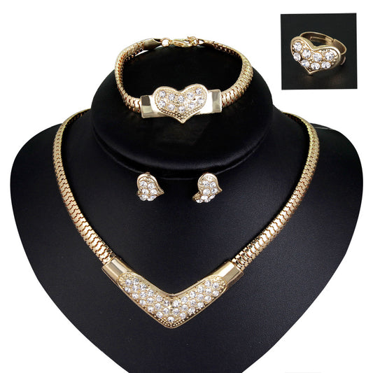New European and American necklaces, earrings, hand ornaments, four sets of bridal wedding party jewelry manufacturers direct sales
