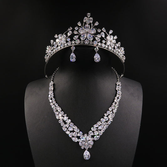 Bride headdress crown necklace three piece Earrings Korean wedding wedding wedding jewelry ornaments suit